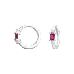 Sterling Silver Ruby Baguette Huggie Hoop Earrings